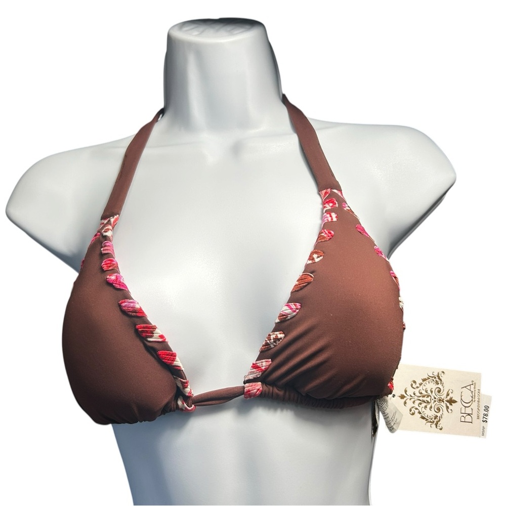 BECCA maroon triangle bikini swim top style 383067 ties behind neck and back NWT